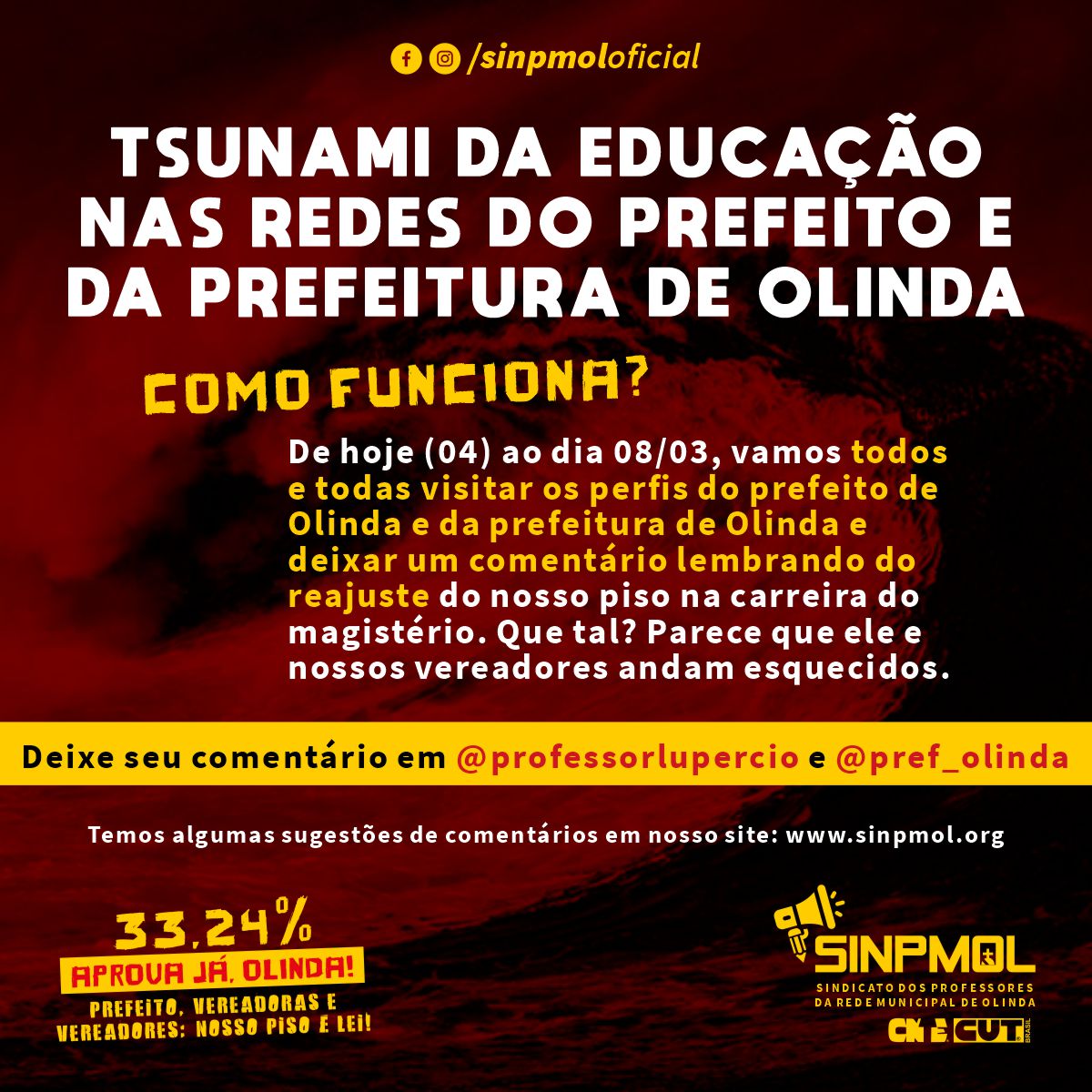 Tsunami da educação de Olinda pelo reajuste de 33,24%!