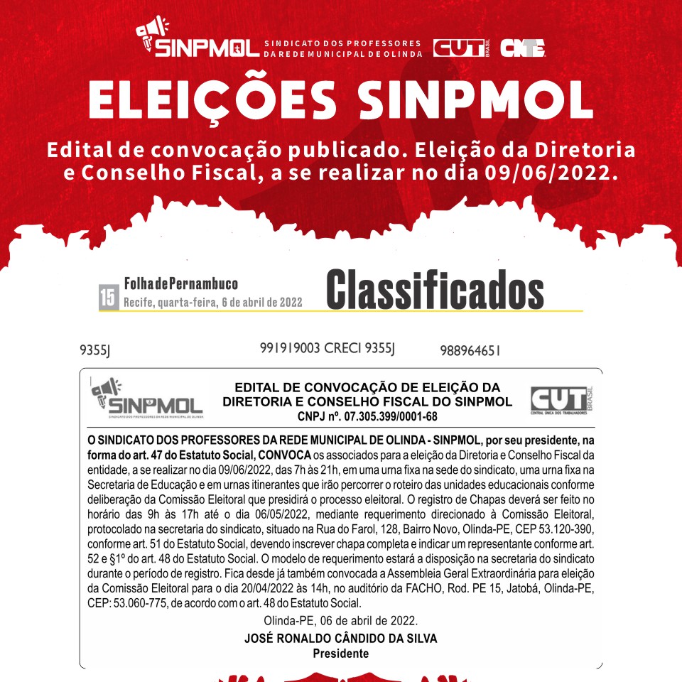 Iniciado o processo eleitoral do SINPMOL