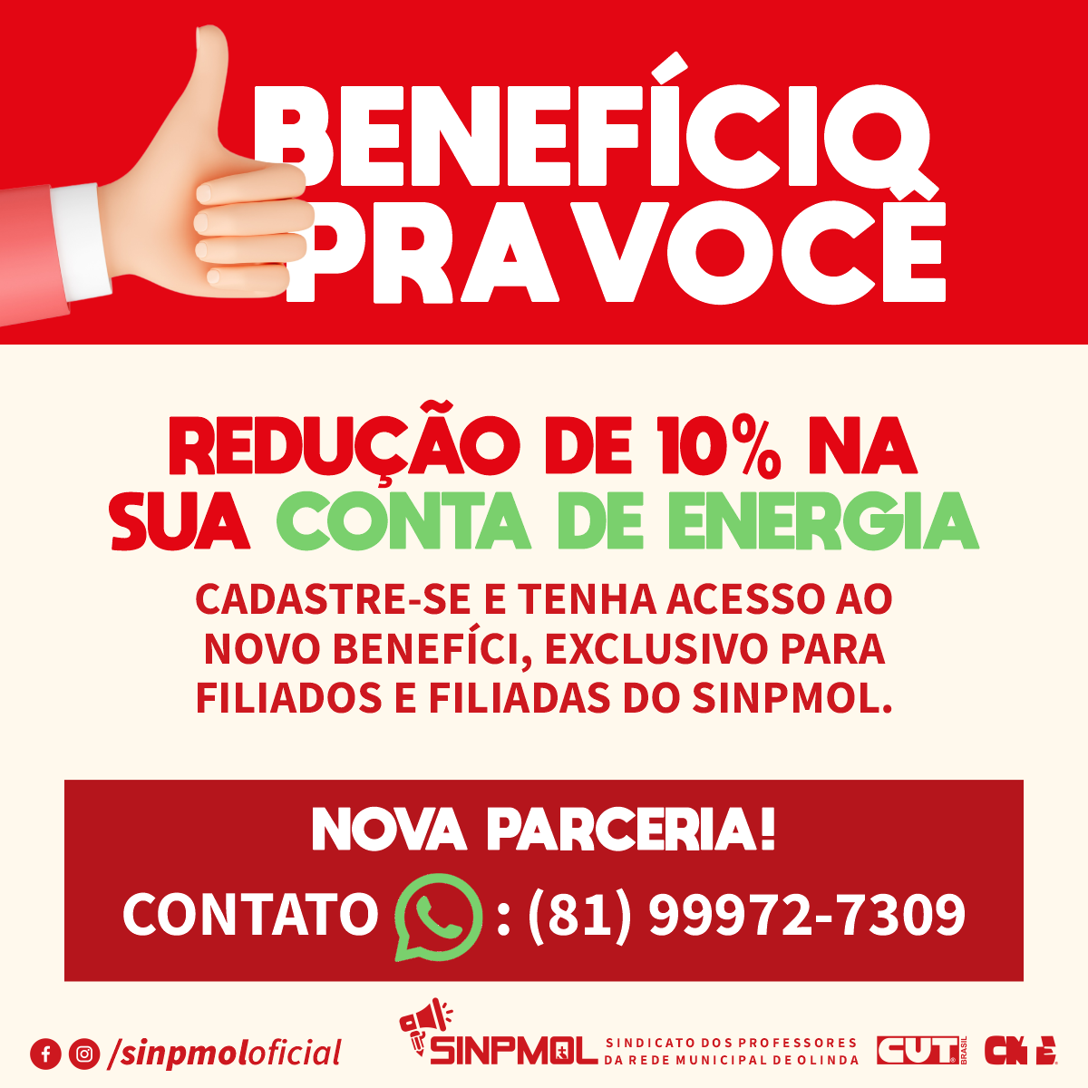 BENEFÍCIO: Desconto na conta de luz!