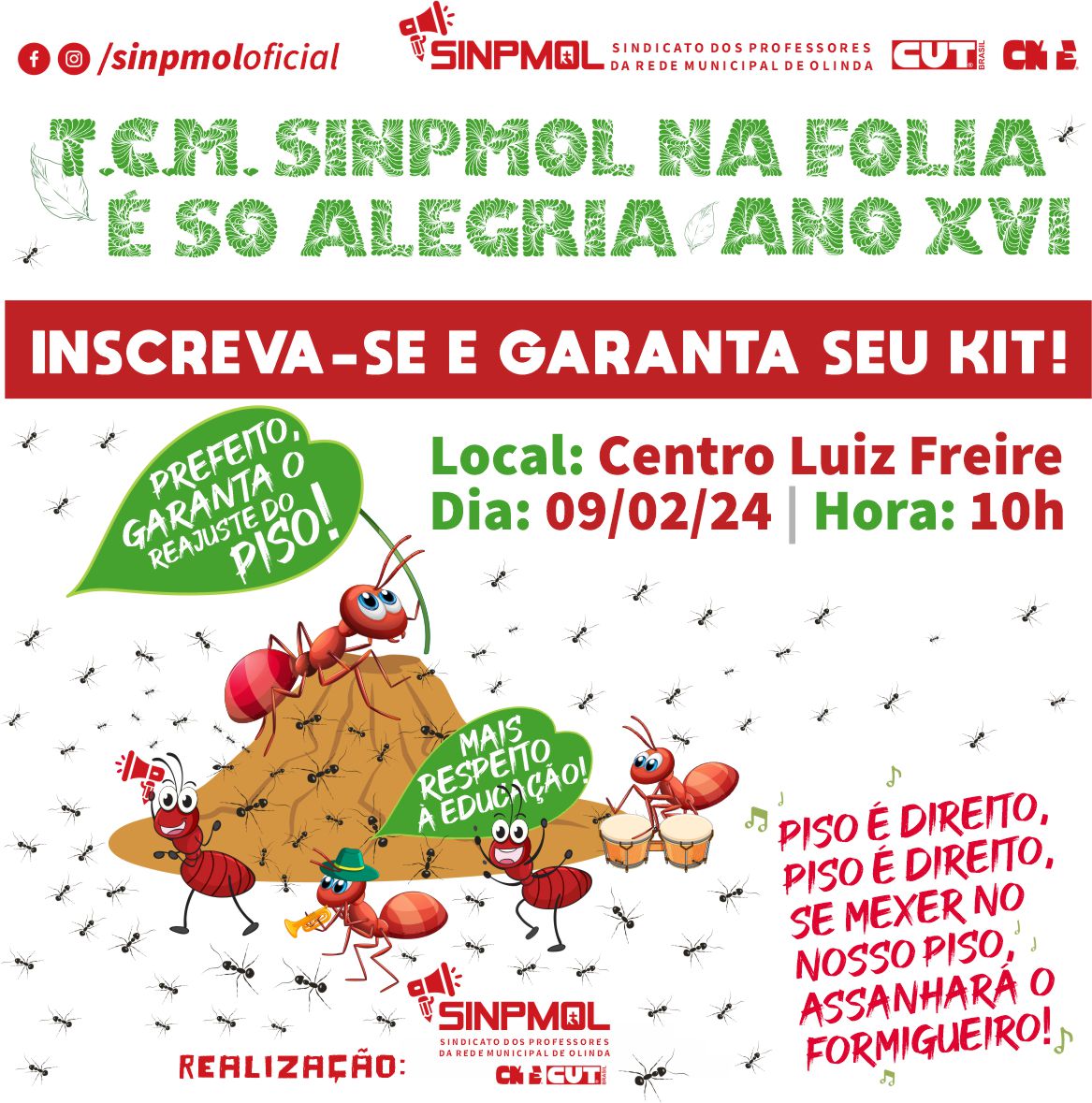 INSCRIÇÕES ABERTAS PARA O BLOCO DE CARNAVAL DO SINPMOL